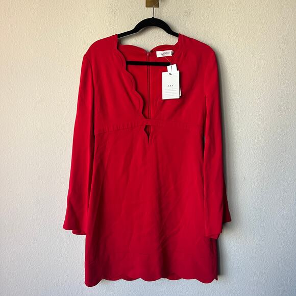 NWT NEW A.L.C. Eve Scalloped Mini Dress in Crimson Red Size 8 - Picture 3 of 7